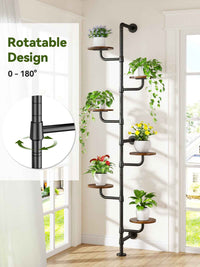 C5 Plant Stand Indoor, 6-Tier Plant Shelf, Tall Wall Mounted Metal Pole & Rotating Wooden Board Plant Holder for French Window, Corner, Home Decor