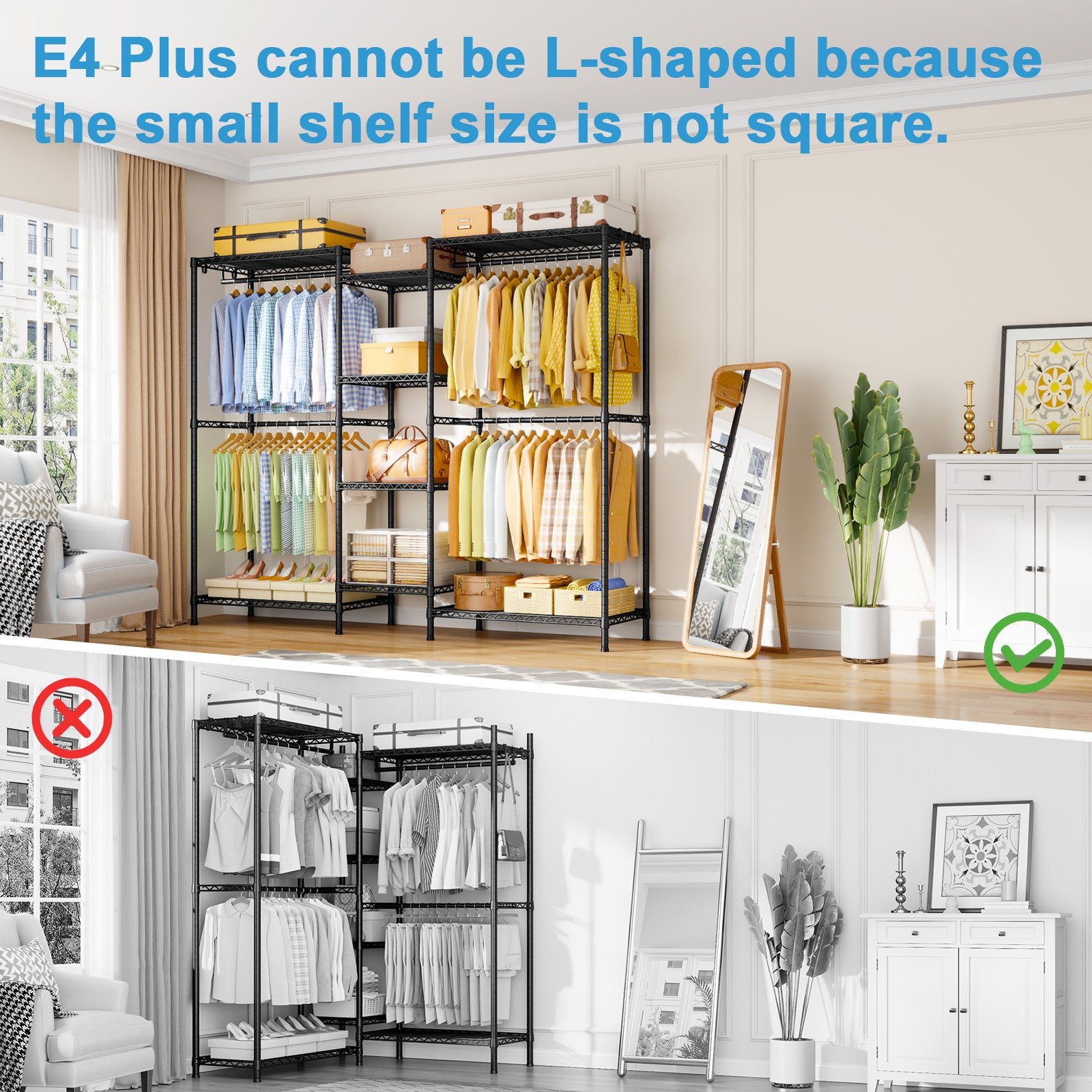E4 Plus Heavy Duty Clothing Rack - Freestanding clothing rack with 8 shelves, Max load 1200lbs