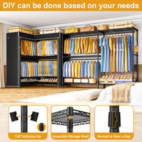 E15C Pro Garment Rack L Shaped Clothes Rack for Corner, 48.8"W x 15.8"D x 78.4"H, Black Rack with Black Dustproof Cover