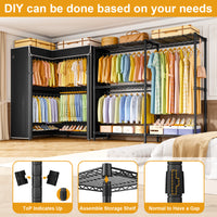 E15C Garment Rack L Shaped Clothes Rack for Corner, 43.3"W x 15.8"D x 78.4"H, Black Rack with Grey Dustproof Cover