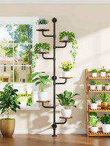 C5 Plant Stand Indoor, 6-Tier Plant Shelf, Tall Wall Mounted Metal Pole & Rotating Wooden Board Plant Holder for French Window, Corner, Home Decor