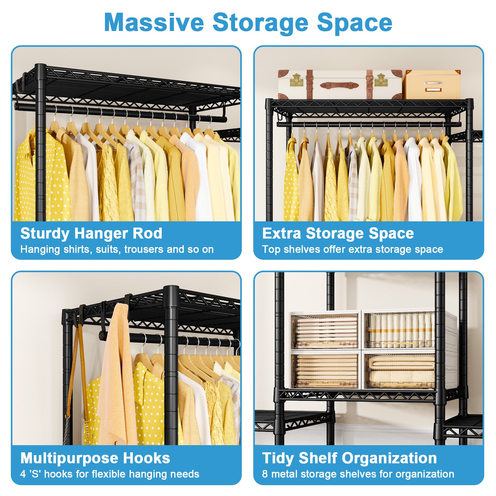 E4 Plus Heavy Duty Clothing Rack - Freestanding clothing rack with 8 shelves, Max load 1200lbs