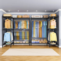 E15 Pro Garment Rack L Shaped Clothes Rack for Corner, Heavy Duty Closet System with 4 Hanging Rods & 8 S Hooks