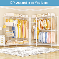 F7 Double Column Garment Rack (Black), 58"W x 14.6"D x 76.6"H, 800LBS Load & 6-Tier Shelves