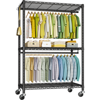 P3 Single Column Garment Rack (Black), 39.4"W, 464LBS Load & 3-Tier Shelves with Lockable Wheels