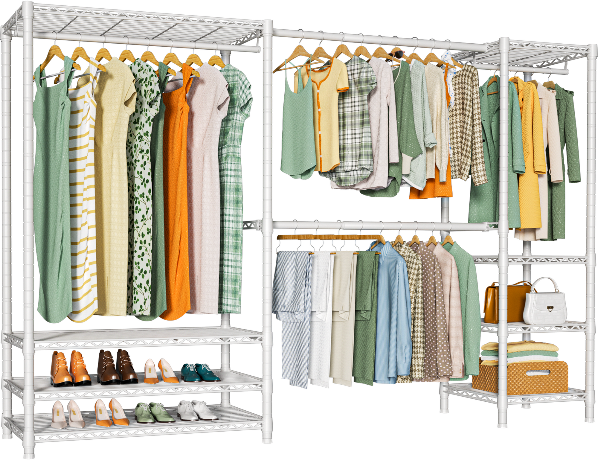 E11 73.2-97.6" Extendable Triple Column Garment Rack (Black), 1034LBS Load & Wall-Mounted/Free-Standing