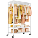 P7 45"W Single Column Garment Rack (Black), 480LBS Load & 3-Tier Adjustable Wire Shelves