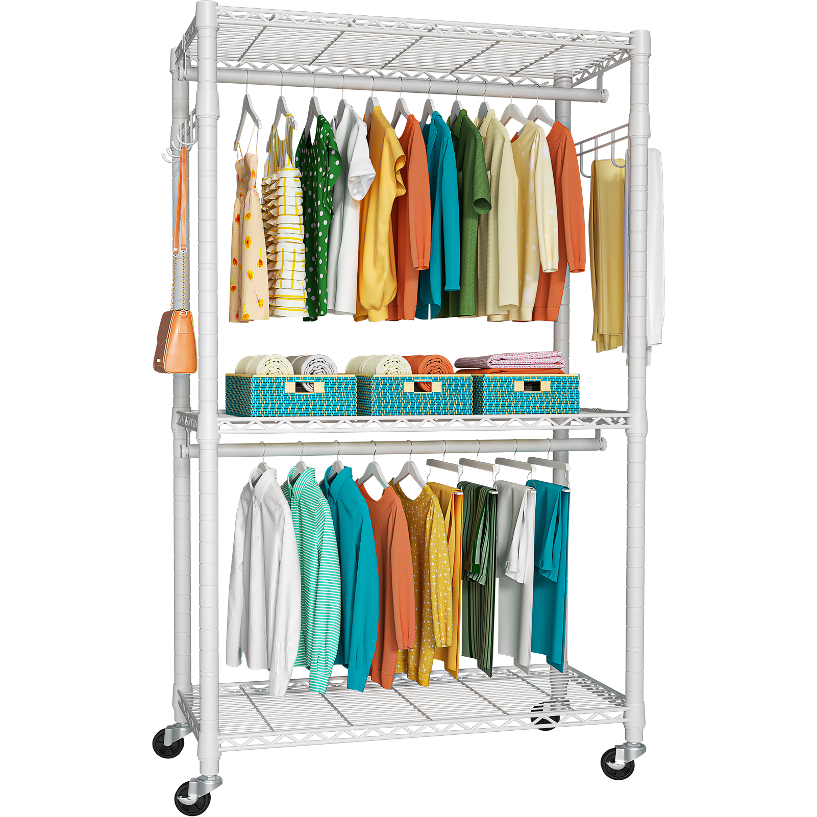 P1 Single Column Rolling Garment Rack (Grey), 35.4"W, 450LBS Load & Rust-Proof Coating