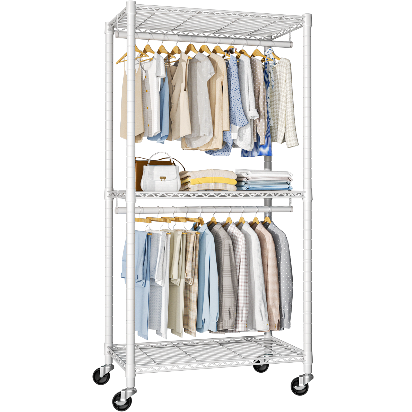 P1 Single Column Rolling Garment Rack (Grey), 35.4"W, 450LBS Load & Rust-Proof Coating