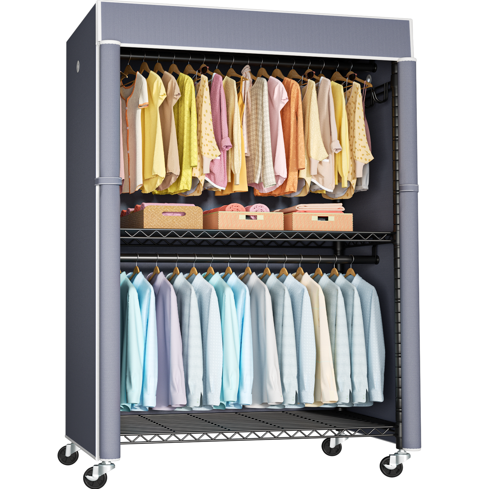 P1C Plus Single Column Rolling Garment Rack, 46"W, 524LBS Load & Dustproof