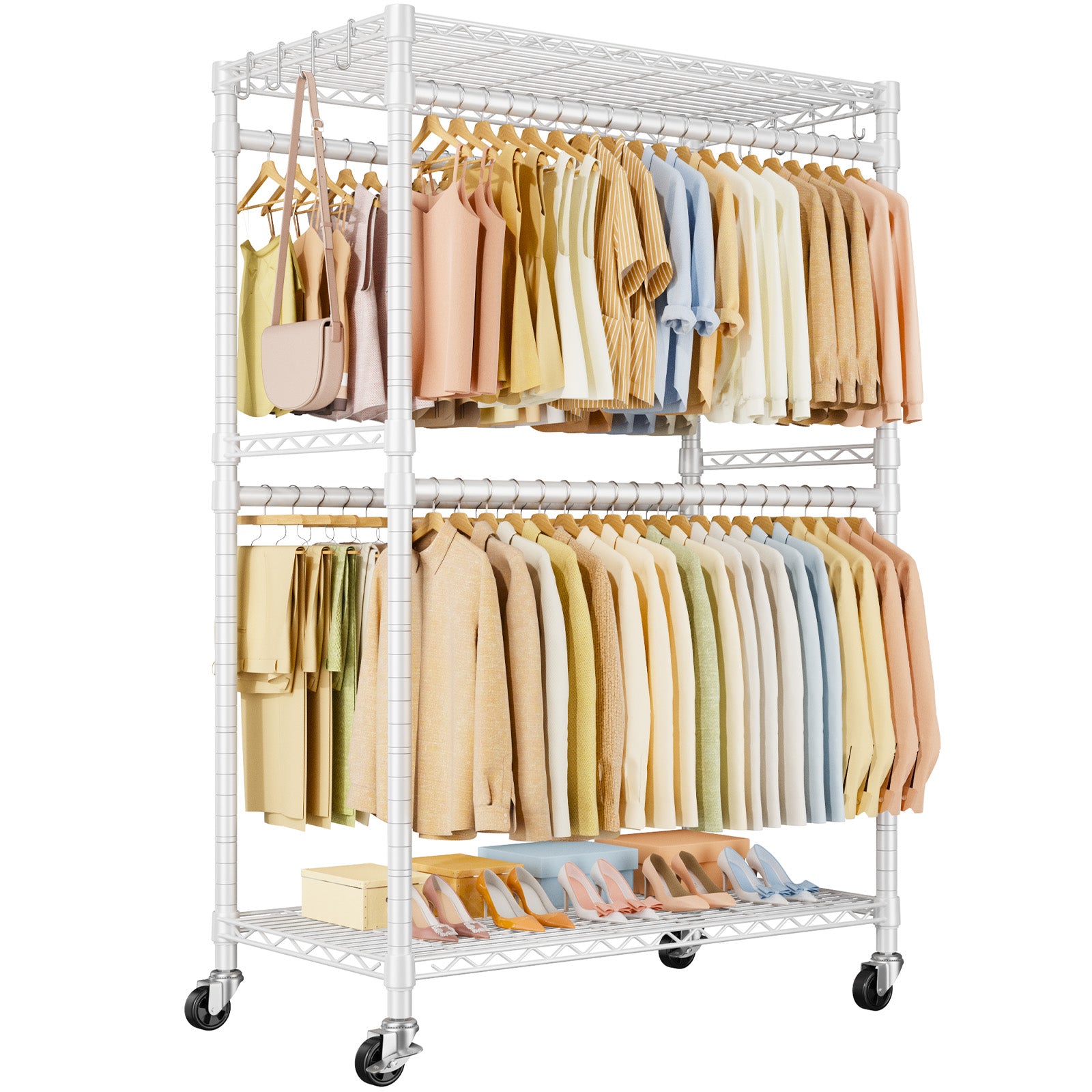 P4 35.5"W Single Column Garment Rack (Black), 560LBS Load & 20.5" Depth with Double Hanger Rods