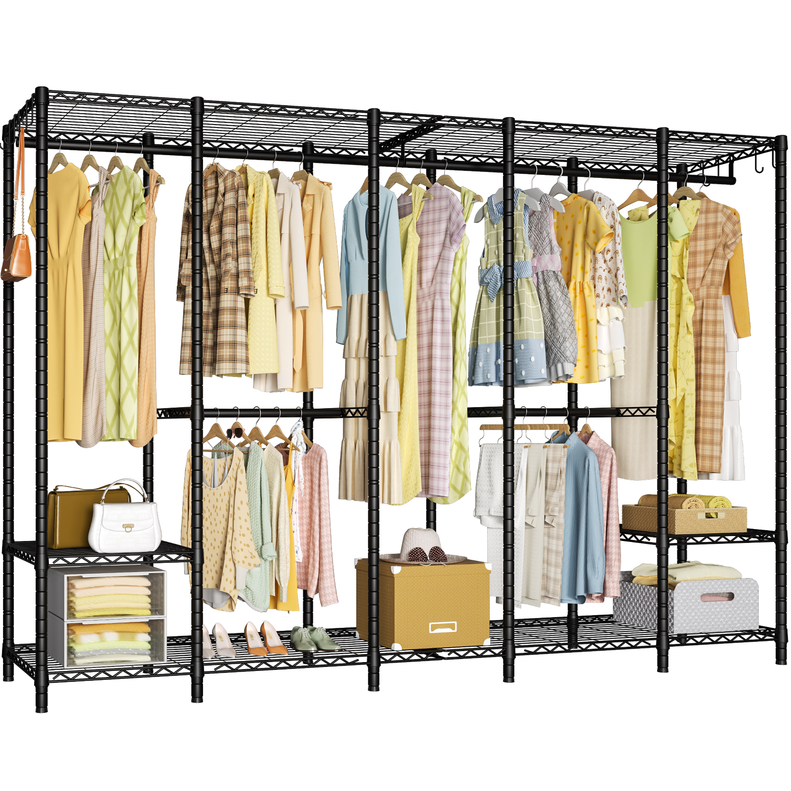 H50 5-Column Garment Rack (Black), 89.8" Wide, 1400LBS Load & Long Garment Storage