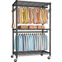 P1 Plus Single Column Rolling Garment Rack (Black), 45"W, 524LBS Load & 3 Adjustable Wire Shelves
