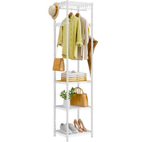 R1 Single Column Entryway Garment Rack (Black), 16 Hooks+4 Shelves, 3-in-1 Storage for Coats/Shoes