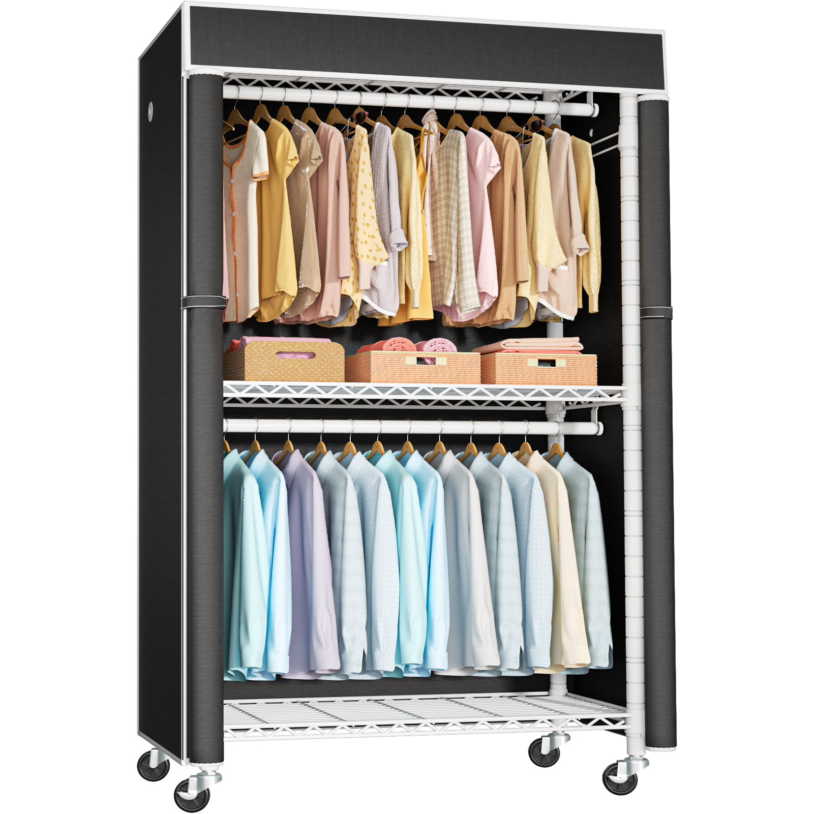 P1C Plus Single Column Rolling Garment Rack, 46"W, 524LBS Load & Dustproof