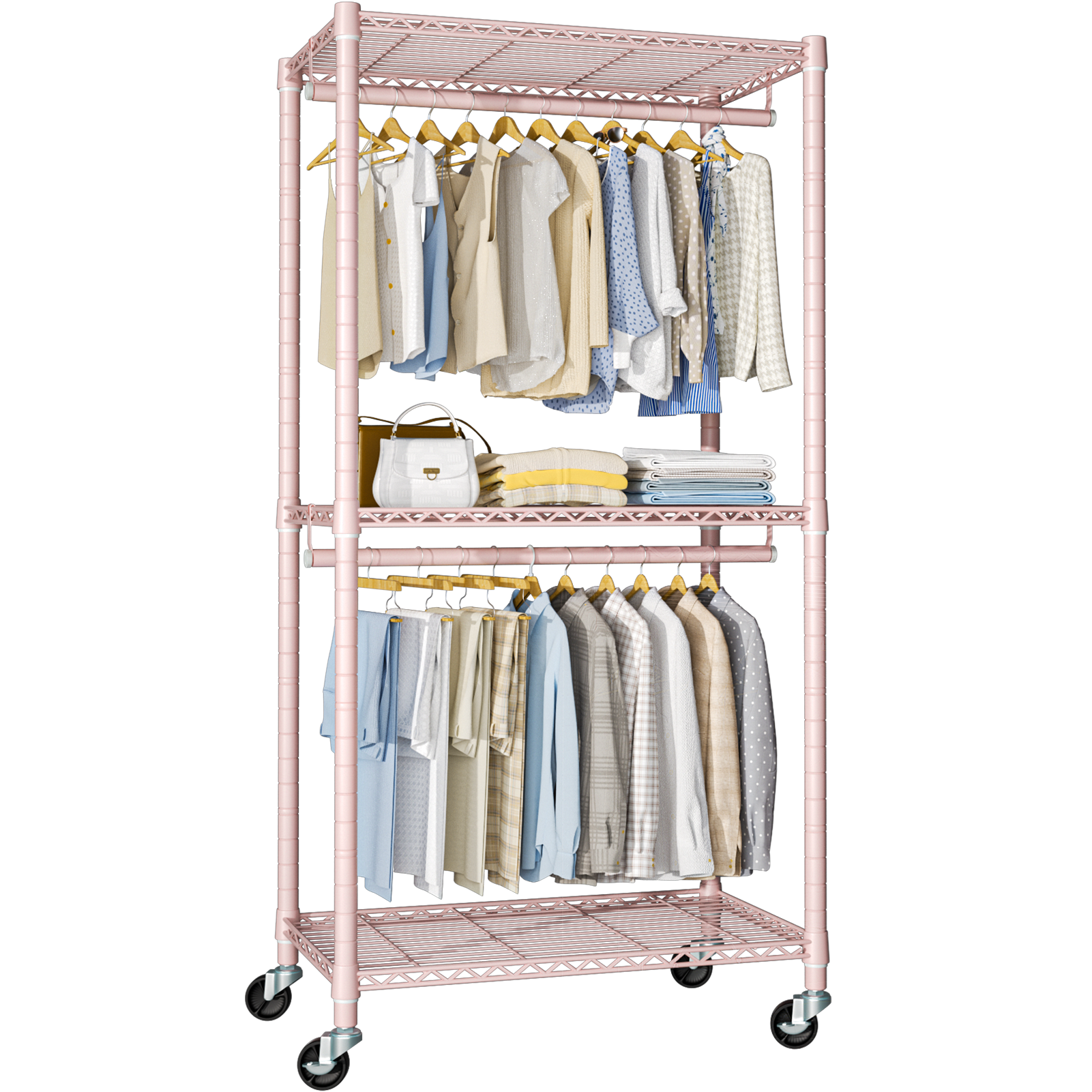 P1 Single Column Rolling Garment Rack (Grey), 35.4"W, 450LBS Load & Rust-Proof Coating