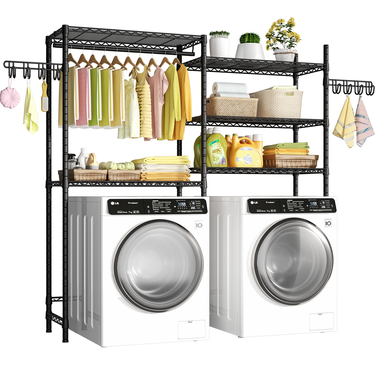 U6 Clothes Drying Rack, 5 Tiers Over Washer and Dryer Laundry Room Storage and Organizer, Heavy-Duty Space Saver