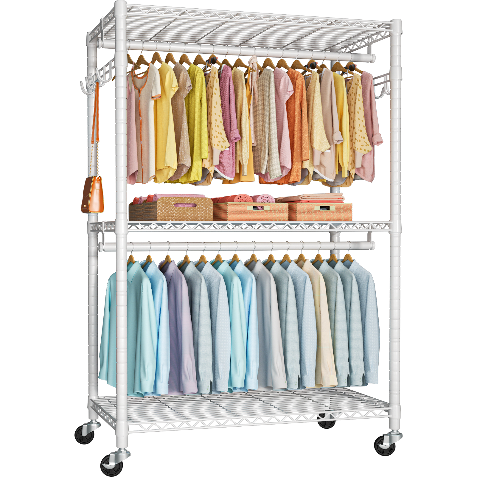 P1 Single Column Rolling Garment Rack (Grey), 35.4"W, 450LBS Load & Rust-Proof Coating
