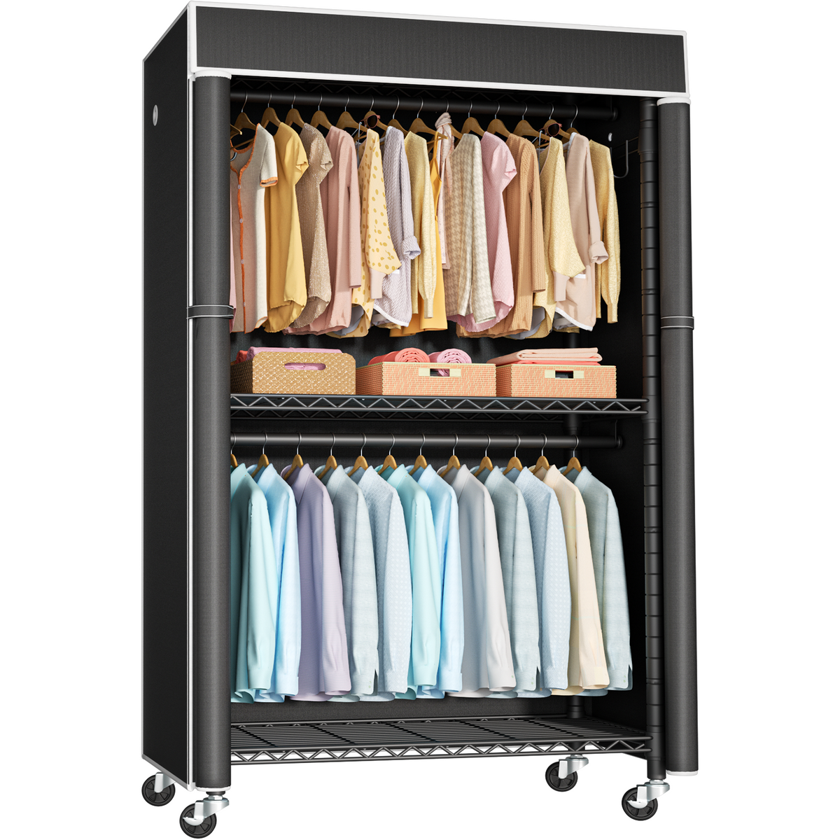 P1 Single Column Rolling Garment Rack (Grey), 35.4"W, 450LBS Load & Rust-Proof Coating