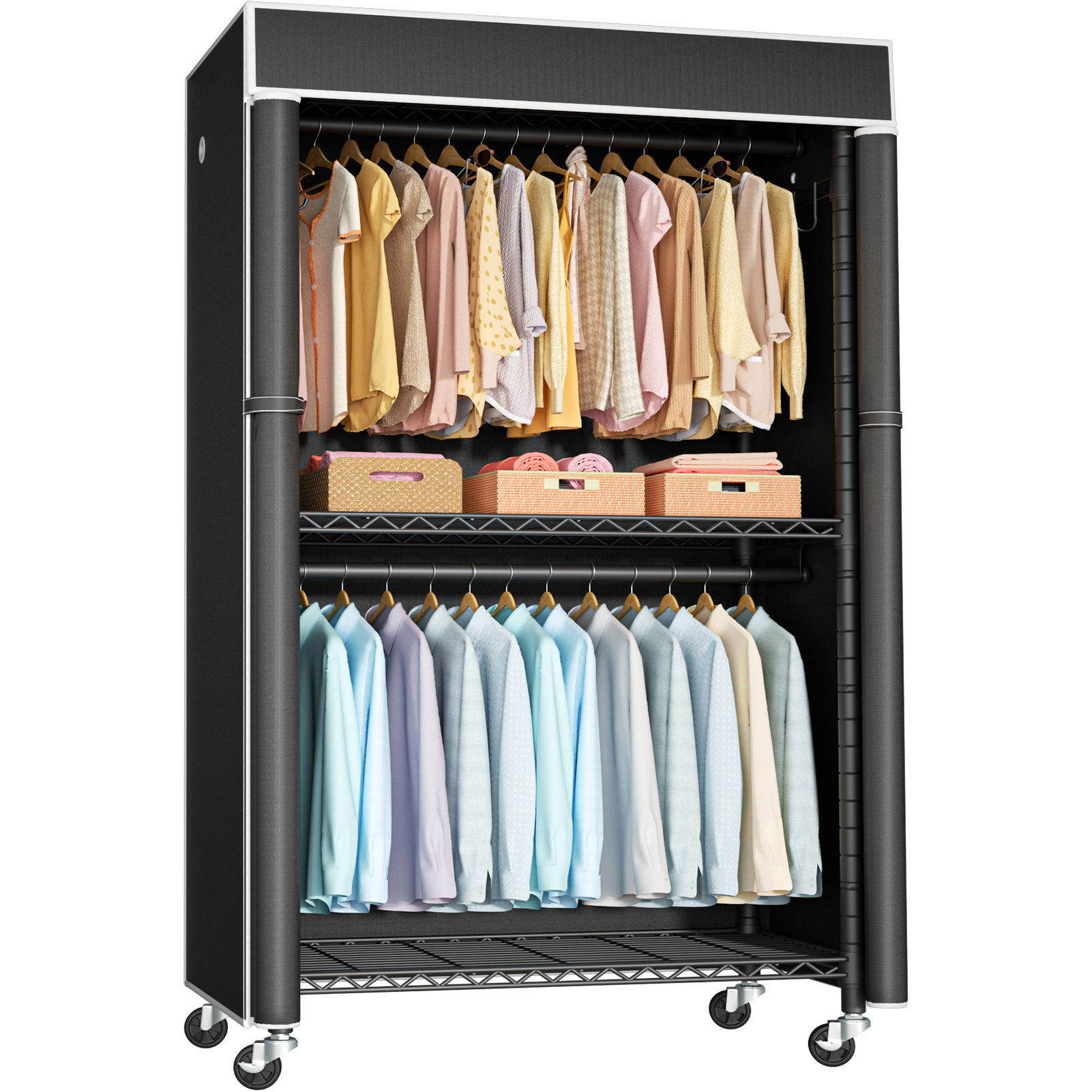 P1 Single Column Rolling Garment Rack (Grey), 35.4"W, 450LBS Load & Rust-Proof Coating