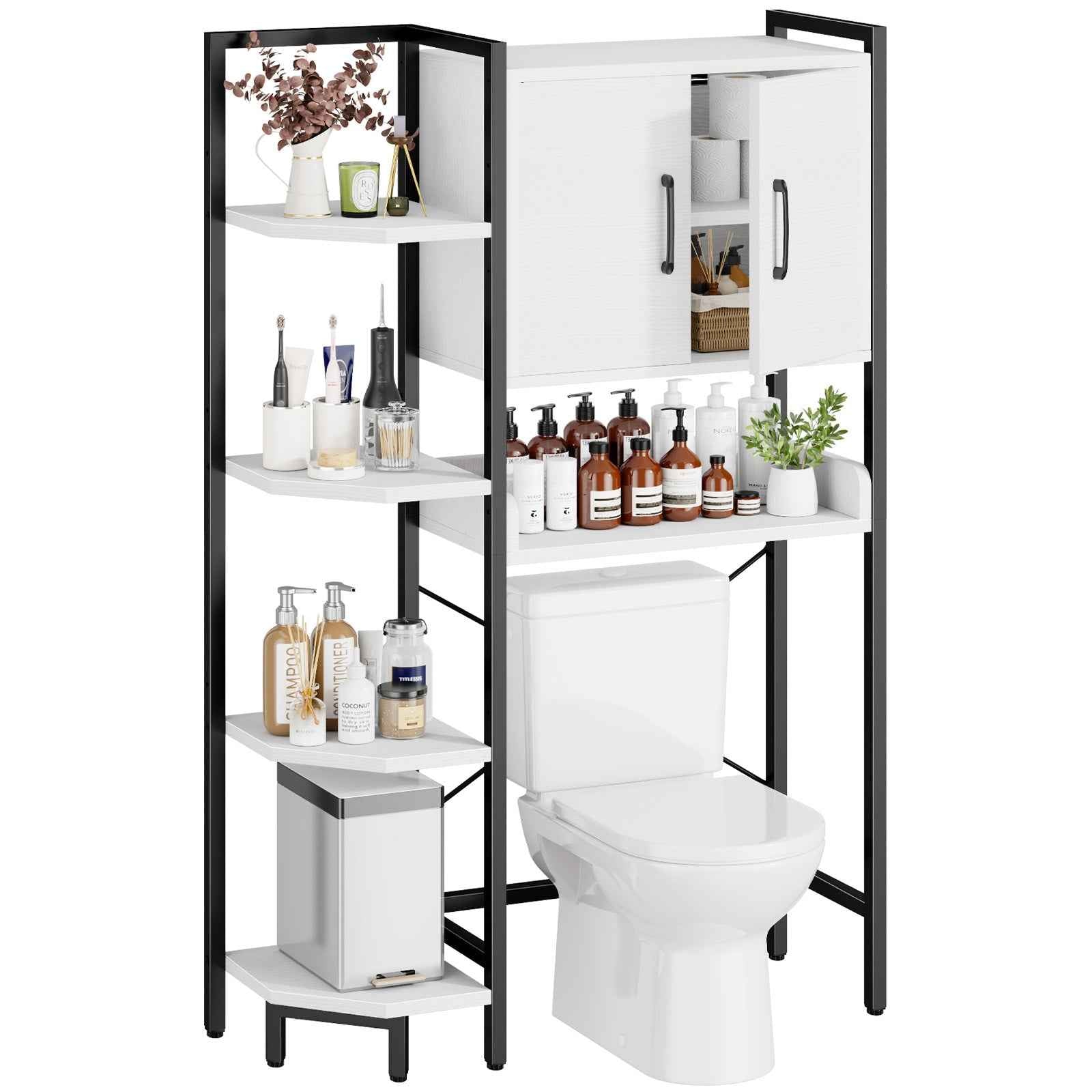 K2 Heavy Duty 7-Tier Over The Toilet Storage Cabinet（With Magnetic Doors & Adjustable Feet）Space Saver Bathroom Organizer