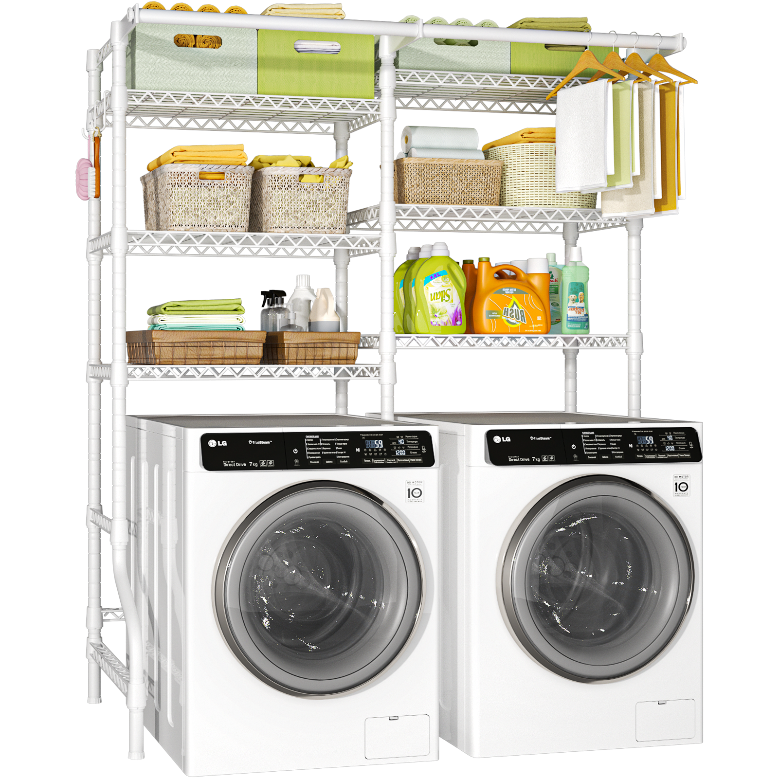 U13 Medium Double Column Over-Washer Garment Rack (Black), 57.8" Wide, ≤27.1" Washer Fit