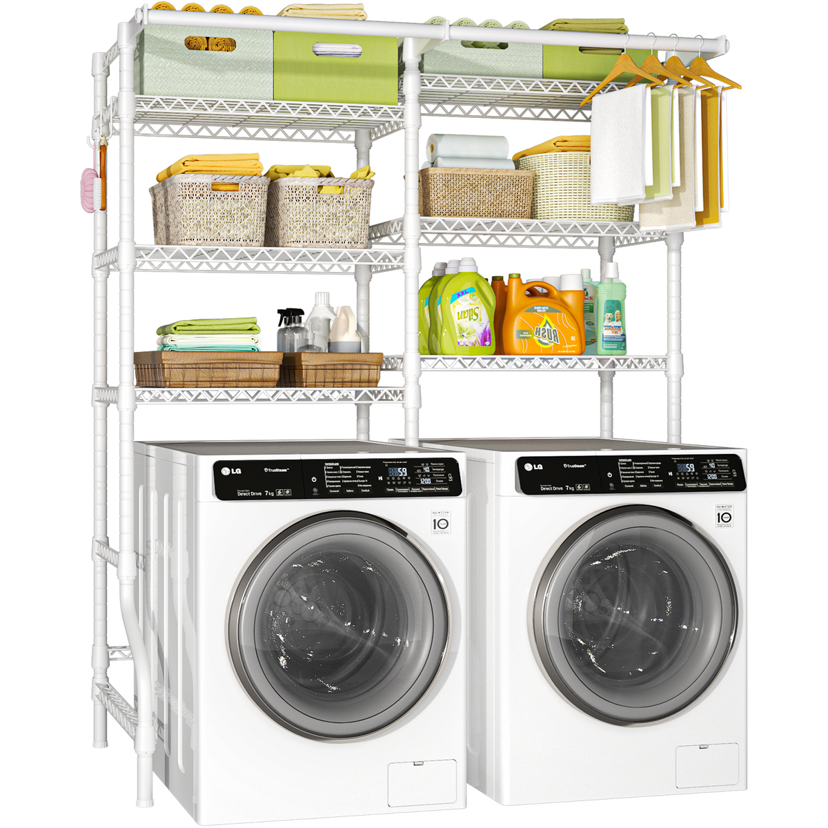 U13 Medium Double Column Over-Washer Garment Rack (Black), 57.8" Wide, ≤27.1" Washer Fit