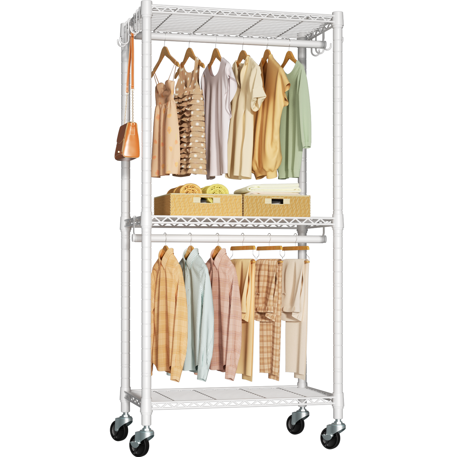 P3 Single Column Garment Rack (Black), 39.4"W, 464LBS Load & 3-Tier Shelves with Lockable Wheels