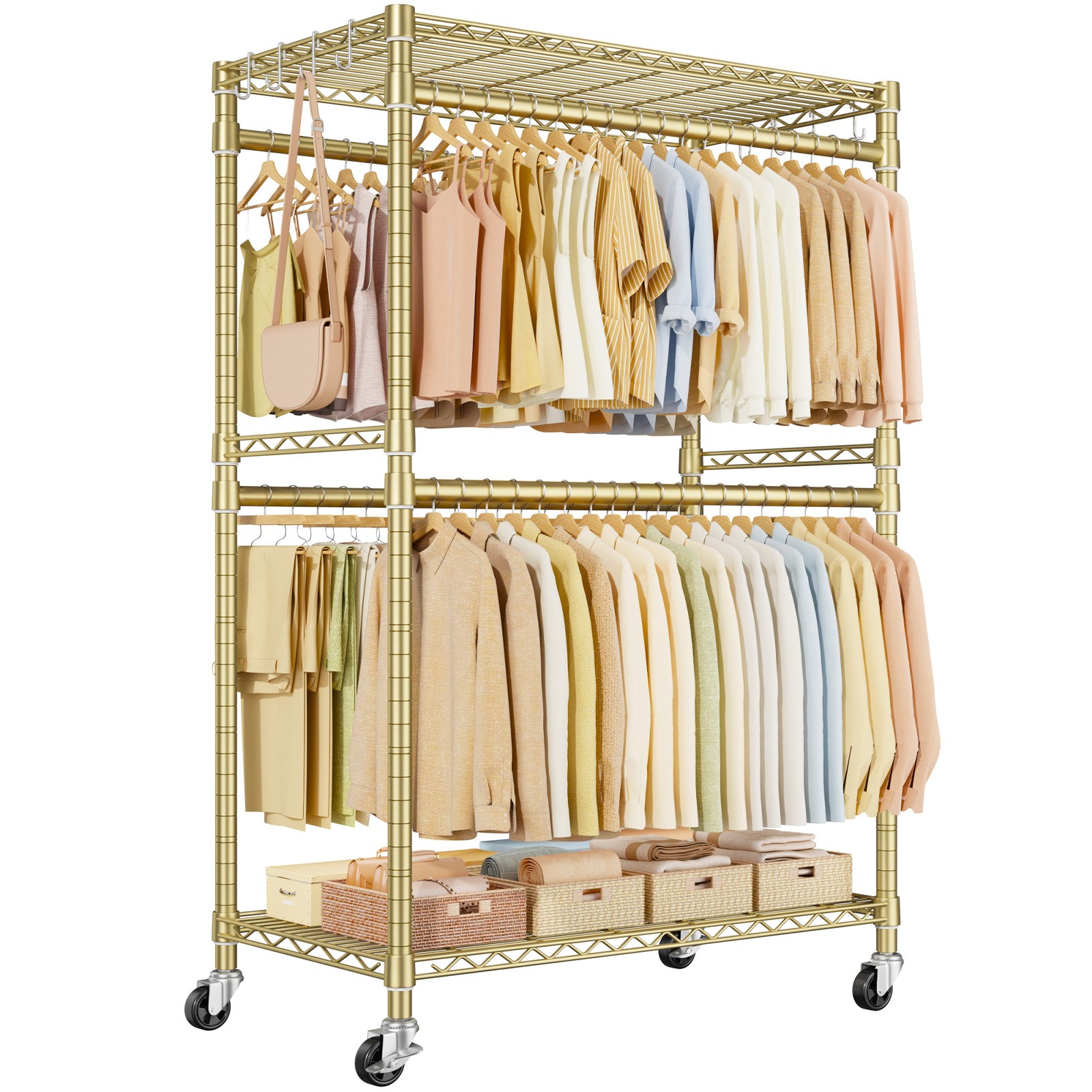 P4 35.5"W Single Column Garment Rack (Black), 560LBS Load & 20.5" Depth with Double Hanger Rods