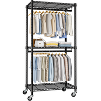 P1 Medium Single Column Garment Rack (Black), 30"W, 360LBS Load & 3 Adjustable Wire Shelves