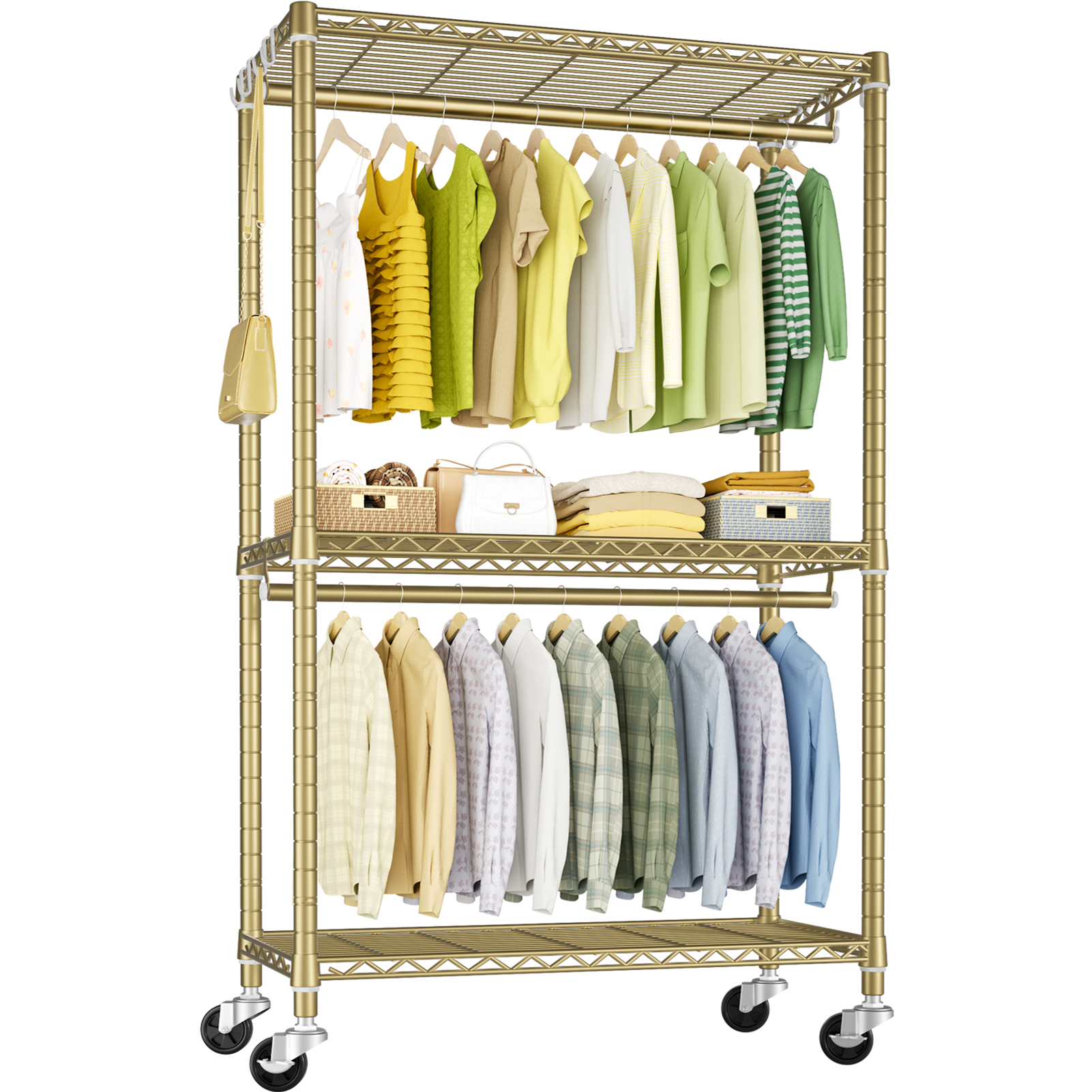 P3 Single Column Garment Rack (Black), 39.4"W, 464LBS Load & 3-Tier Shelves with Lockable Wheels