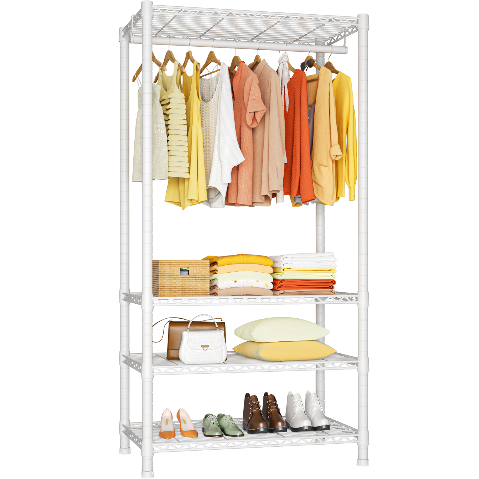 H2 30"W Single Column Garment Rack (Black), 500LBS Load & 4-Tier Adjustable Wire Shelves