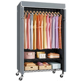 P6C Plus Rolling Clothes Rack with Cover, Covered Clothing Rack Heavy Duty, Portable, Garment Rack on Wheels