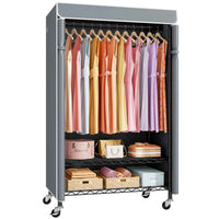 P6C Plus Rolling Clothes Rack with Cover, Covered Clothing Rack Heavy Duty, Portable, Garment Rack on Wheels