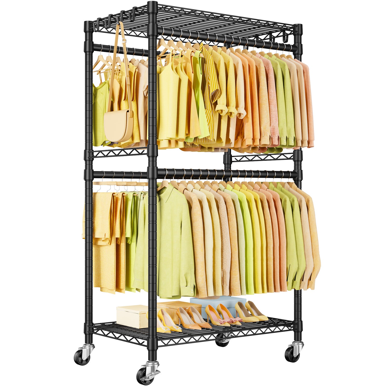 P4 35.5"W Single Column Garment Rack (Black), 560LBS Load & 20.5" Depth with Double Hanger Rods