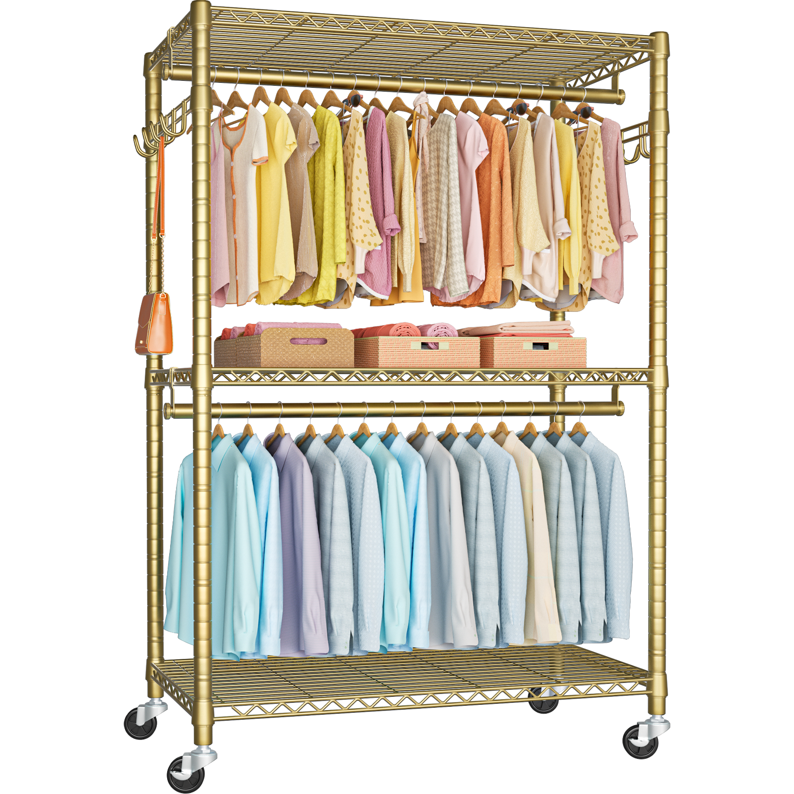 P1 Single Column Rolling Garment Rack (Grey), 35.4"W, 450LBS Load & Rust-Proof Coating