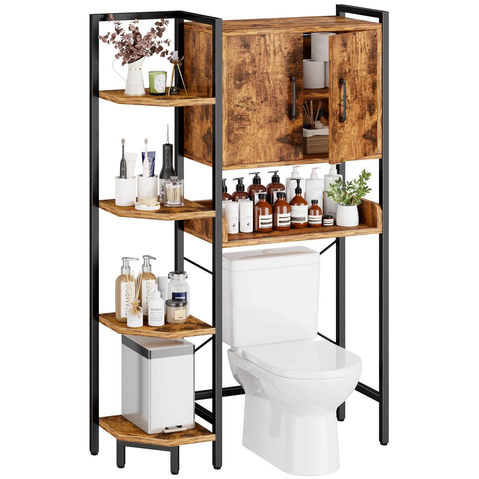 K2 Heavy Duty 7-Tier Over The Toilet Storage Cabinet（With Magnetic Doors & Adjustable Feet）Space Saver Bathroom Organizer