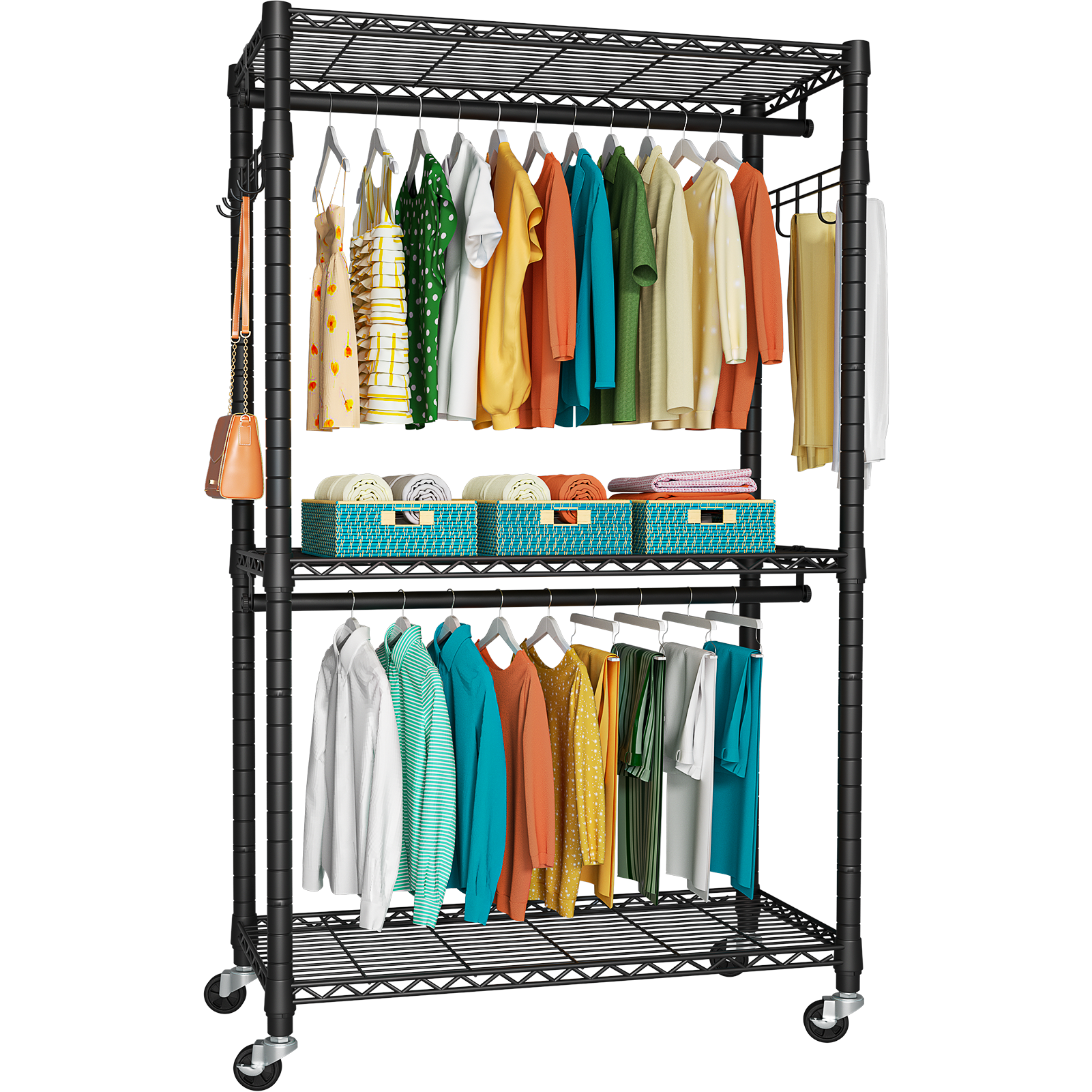 P1 Single Column Rolling Garment Rack (Grey), 35.4"W, 450LBS Load & Rust-Proof Coating