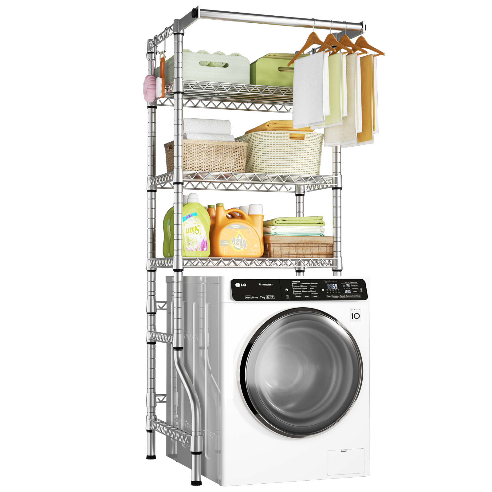 U11 Over-Washer Garment Rack (Black), ≤31.4" Washer Fit, 3-Tier Shelves & Front Hanger Rod