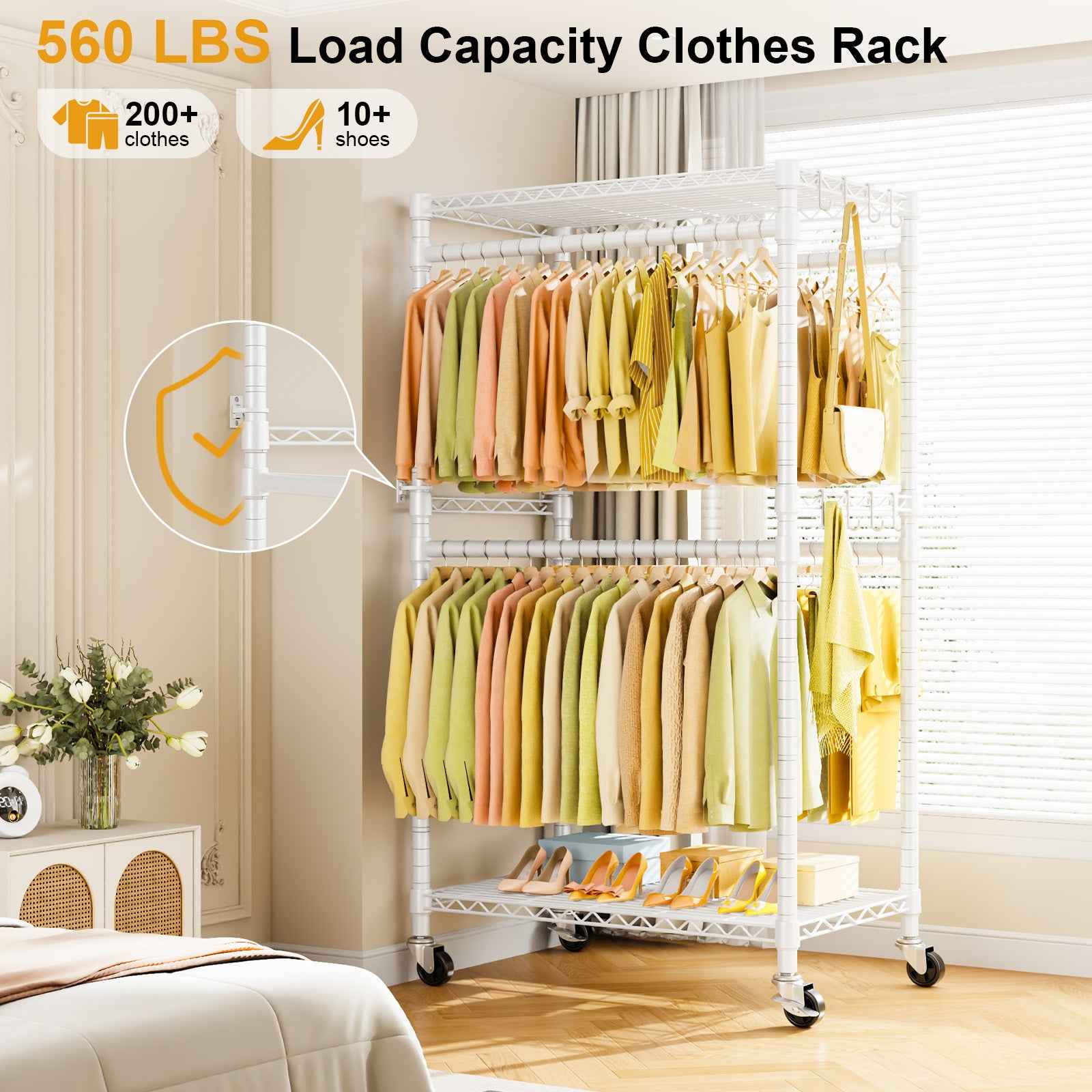 P4 35.5"W Single Column Garment Rack (Black), 560LBS Load & 20.5" Depth with Double Hanger Rods