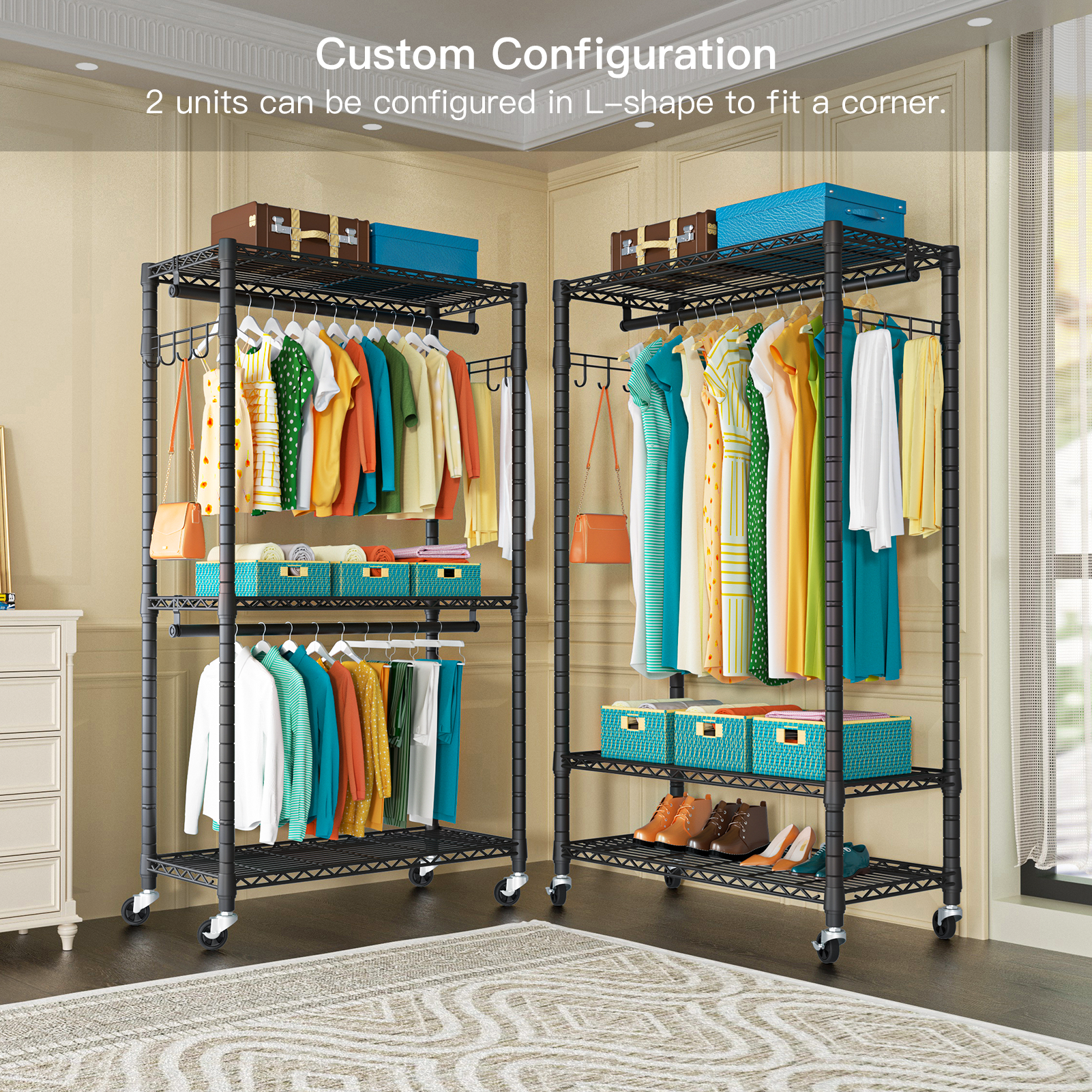 P1 Single Column Rolling Garment Rack (Grey), 35.4"W, 450LBS Load & Rust-Proof Coating