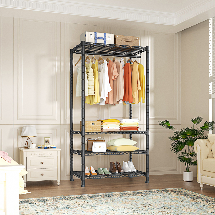 H2 Freestanding Clothes Rack - Clothing rack with 4 adjustable tiers, Load capacity 500 lbs