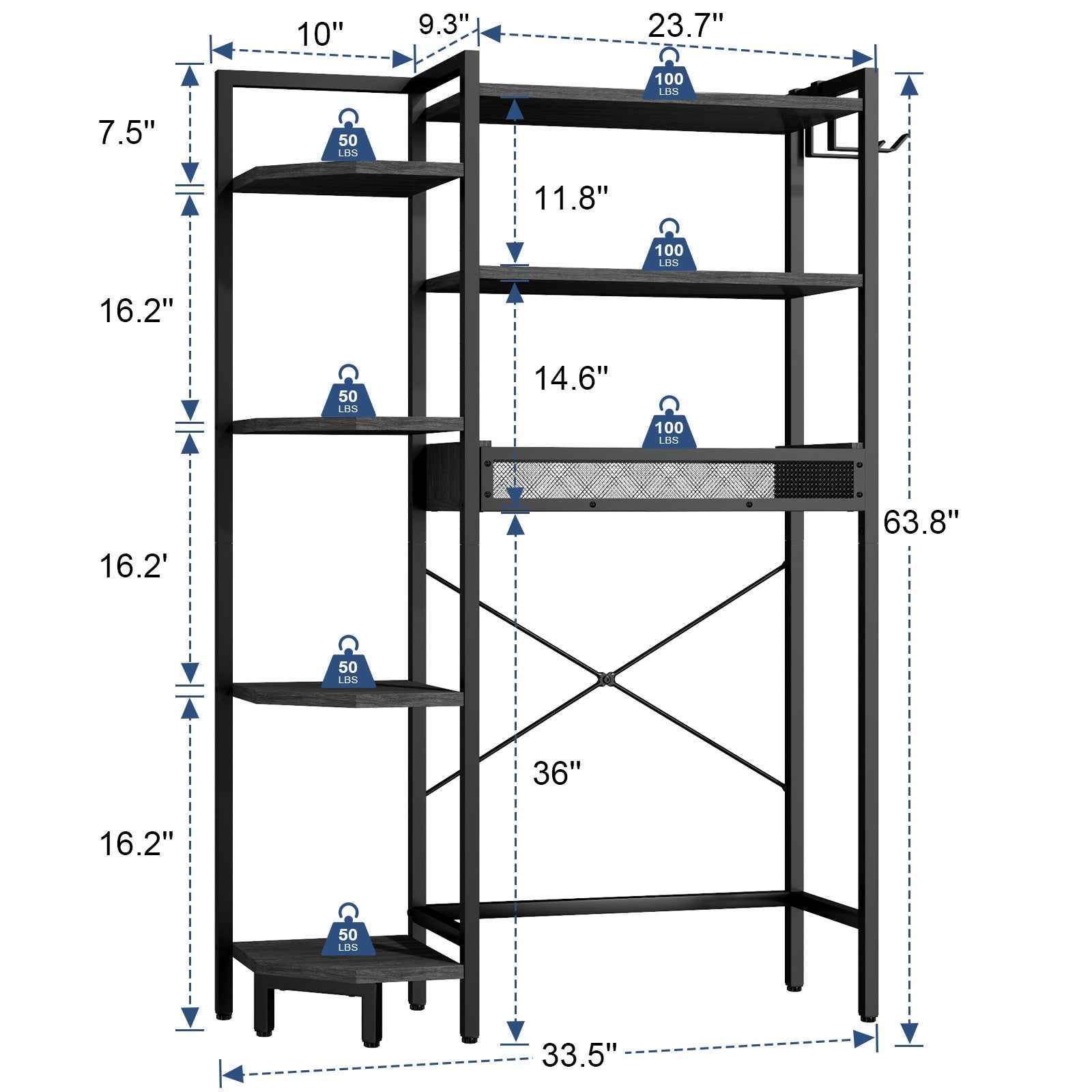 K1 Heavy Duty 7-Tier Over The Toilet Storage（With Basket and Paper Hook）Freestanding Above Toilet Shelf with Adjustable Feet