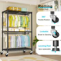 P3 Single Column Garment Rack (Black), 39.4"W, 464LBS Load & 3-Tier Shelves with Lockable Wheels