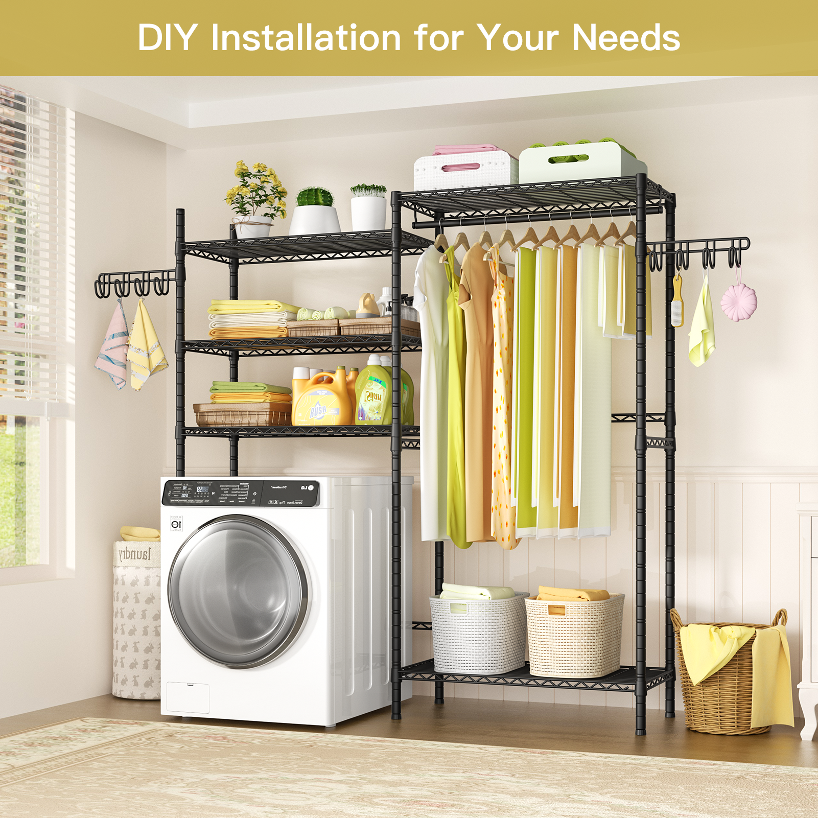 U6 Clothes Drying Rack, 5 Tiers Over Washer and Dryer Laundry Room Storage and Organizer, Heavy-Duty Space Saver