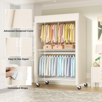 P1C Plus Single Column Rolling Garment Rack (Black+Black Cover), 46"W, 524LBS Load & Dustproof