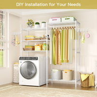 U5 Double Column Over-Washer Garment Rack (Black), ≤27" Washer/Unit, 5-Tier Shelves & Hanger Rod