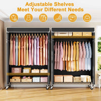 P6C Plus Rolling Clothes Rack with Cover, Covered Clothing Rack Heavy Duty, Portable, Garment Rack on Wheels