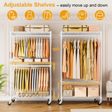 P5 39.4"W Single Column Garment Rack (Black), 655LBS Load, 3-Tier Shelves & 8 Side Hooks