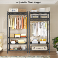 H2 30"W Single Column Garment Rack (Black), 500LBS Load & 4-Tier Adjustable Wire Shelves